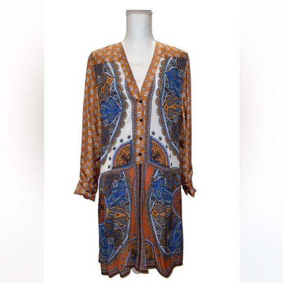 Sandro 2020 printed easy drop waist long sleeve dress size 4 - Picture 2 of 7